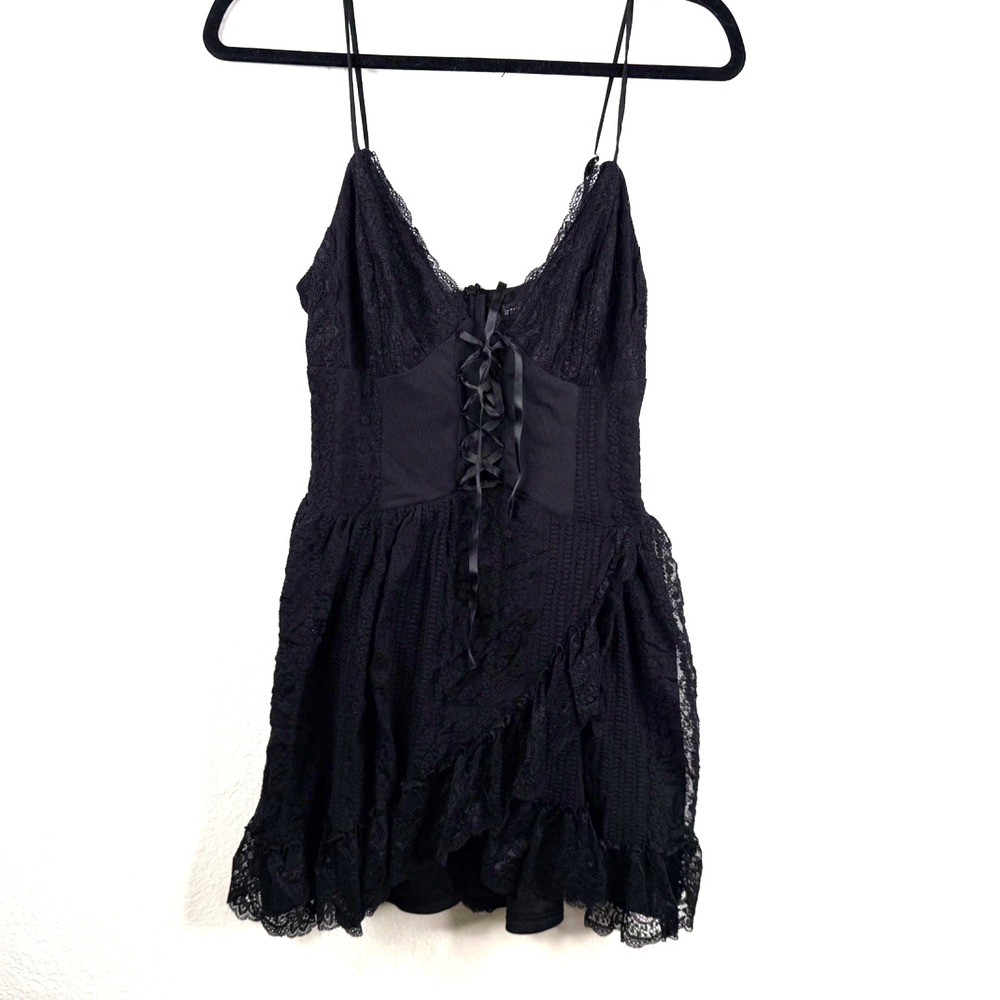 Urban Outfitters Whimsigoth Babydoll Corset Ruffle Lolita Coquette Dress Black M